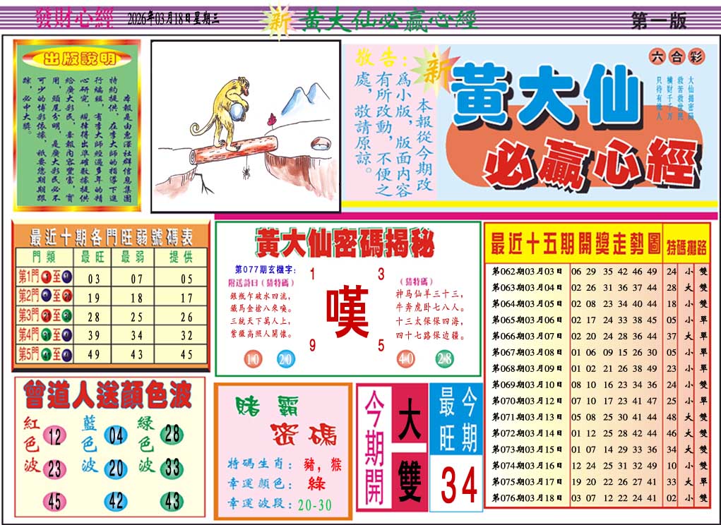 077期黄大仙必赢心经A[图]